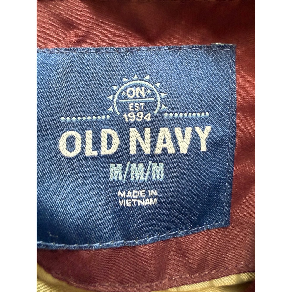 Old Navy Mens Puffer Vest Burgundy Navy Blue Colorblock Quilted Snap Front M - Picture 3 of 7